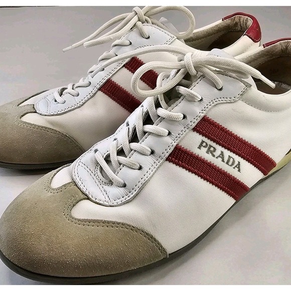 Vintage Prada 3E4115 White Red Low Top‎ Sneakers Size 37.5  Italy Made - Picture 5 of 12